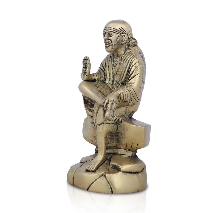 Sai Baba Idol - 7 x 4 Inches | Antique Brass Idol/ Sai Baba Statue for Pooja/ 1.680 Kgs Approx - Brass Murties