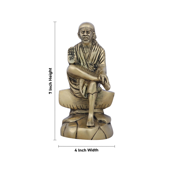 Sai Baba Idol - 7 x 4 Inches | Antique Brass Idol/ Sai Baba Statue for Pooja/ 1.680 Kgs Approx - Brass Murties