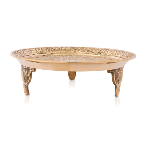 Pin Tray With Base - 7 Inches Dia | Peacock Design Brass Plate/ Pin Tray/ Pooja Asan For Pooja & Deity - Pooja Plate & Tray