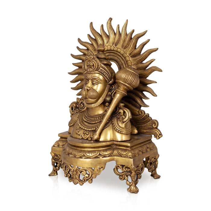 Hanuman Face On Chowki Murti - 14 x 10 Inches | Antique Brass Idol / Anjaneya Face Statue for Pooja - Brass Murties