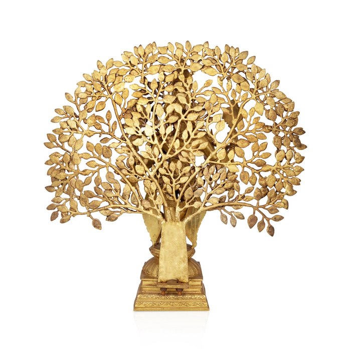 Krishna Murti With Tree Standing On Base - 26 x 24 Inches | Antique Brass Idol / Krishna Statue for Pooja - Brass Murties