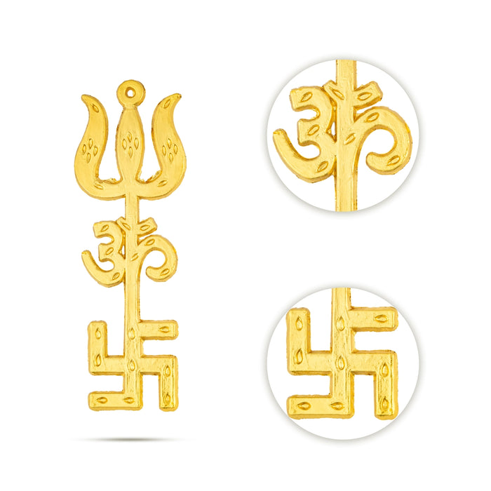 Om Swastik Design Trishul - 4 x 1.25 Inches | Metal Astras/ Om Swastik Design Soolam for Deity - Deity Accessories