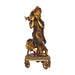 Cow Krishna With Stone Standing on Base Murti - 15 x 6.5 Inches | Antique Brass Idol/ Cow Krishna Statue for Pooja - Brass Murties
