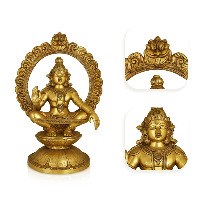 Ayyappan with Arch Murti - 17 x 16 Inches | Antique Brass Ayyappa Idol / Iyyapan Statue For Pooja - Brass Murties
