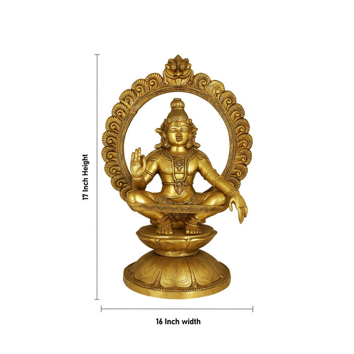 Ayyappan with Arch Murti - 17 x 16 Inches | Antique Brass Ayyappa Idol / Iyyapan Statue For Pooja - Brass Murties