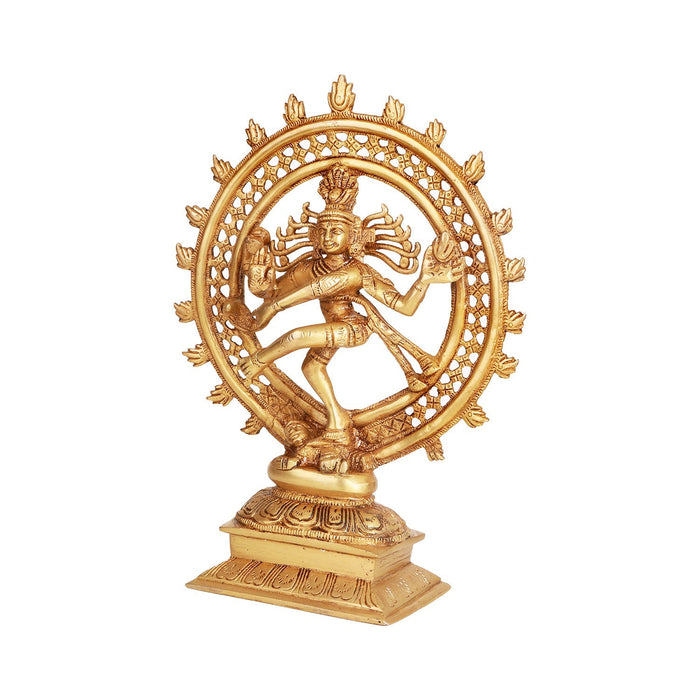 Natraj Double Frame - 11 Inches | Antique Brass Statue/ Nataraj Murti/ Natraja Statue for Pooja - Table Stand Accessories