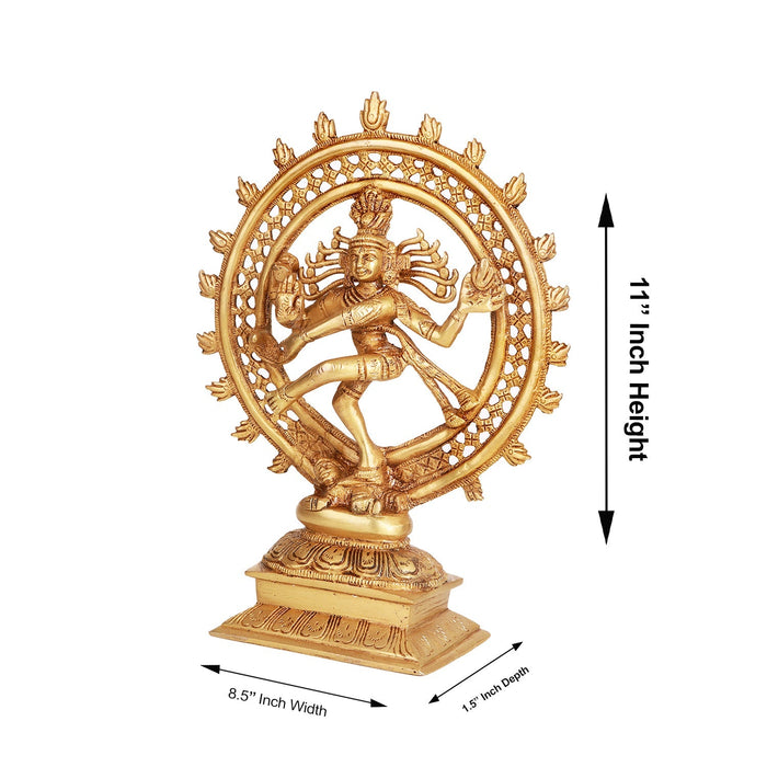 Natraj Double Frame - 11 Inches | Antique Brass Statue/ Nataraj Murti/ Natraja Statue for Pooja - Table Stand Accessories