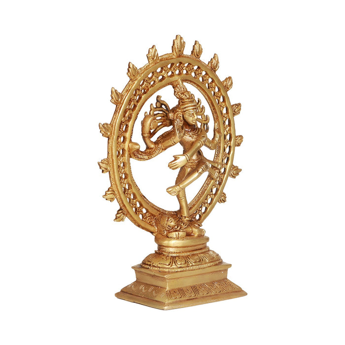 Natraj Double Frame - 11 Inches | Antique Brass Statue/ Nataraj Murti/ Natraja Statue for Pooja - Table Stand Accessories