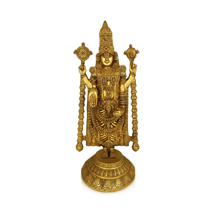 Balaji Standing on Base Murti - 26 x 11 Inches | Antique Brass Balaji Idol / Perumal Statue For Home & Pooja - Brass Murties