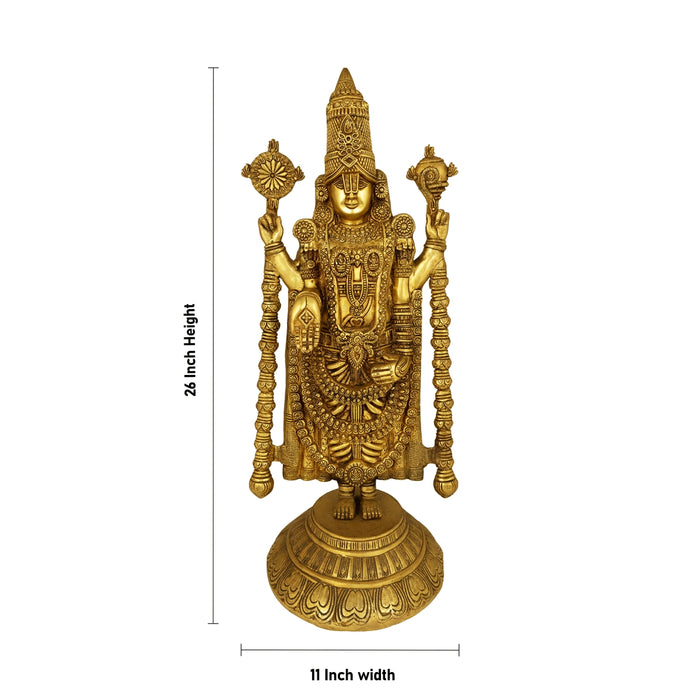 Balaji Standing on Base Murti - 26 x 11 Inches | Antique Brass Balaji Idol / Perumal Statue For Home & Pooja - Brass Murties