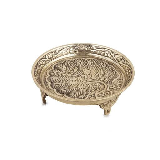 Pooja Stand With Base - 1 X 3.5 Inches | Peacock Design Brass Plate/ Pin Tray/ Pooja Asan For Pooja And Deity - Pooja Aasan & Bajot & Pooja Mat