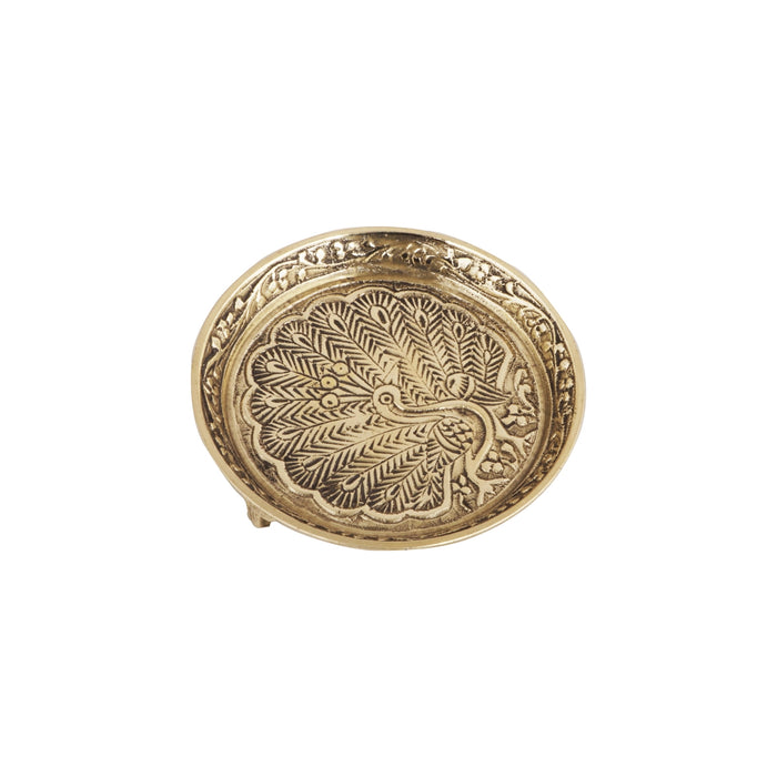 Pooja Stand With Base - 1 X 3.5 Inches | Peacock Design Brass Plate/ Pin Tray/ Pooja Asan For Pooja And Deity - Pooja Aasan & Bajot & Pooja Mat