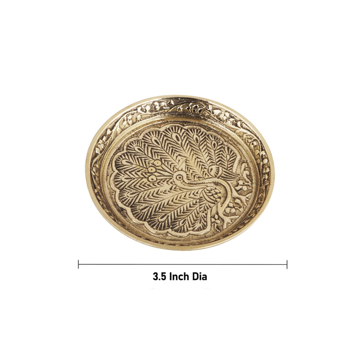 Pooja Stand With Base - 1 X 3.5 Inches | Peacock Design Brass Plate/ Pin Tray/ Pooja Asan For Pooja And Deity - Pooja Aasan & Bajot & Pooja Mat