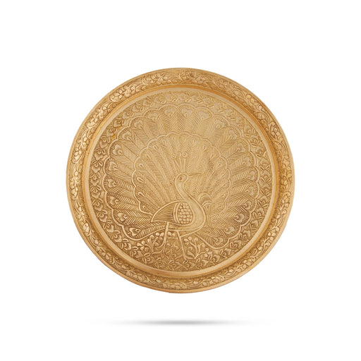Brass Plate - 1 x 8 Inches | Pin Tray/ Peacock Design Pooja Asan for Deity/ 445 Gms Approx - Pooja Plate & Tray
