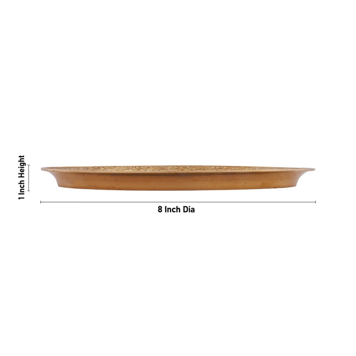 Brass Plate - 1 x 8 Inches | Pin Tray/ Peacock Design Pooja Asan for Deity/ 445 Gms Approx - Pooja Plate & Tray