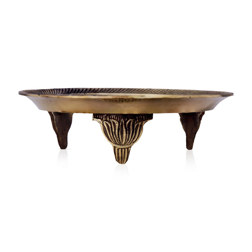 Pin Tray with Base - 7 Inches | Pooja Stand with Base/ Brass Plate/ Aasan for Deity/ 390 Gms Approx - Pooja Plate & Tray