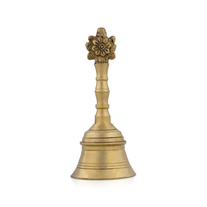 Brass Hand Bell - 6.25 x 1.25 Inches | Pooja Bell/ Shankh Chakra Handle Ghanti Bell for Home/ 405 Gms Approx