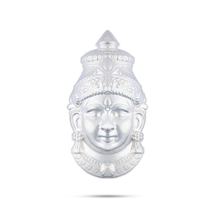 Lakshmi Devi Face - 6.5 x 3 Inches | Amman Mugam/ White Metal Ammavari Face for Varalakshmi Decor - Head & Face Accessories