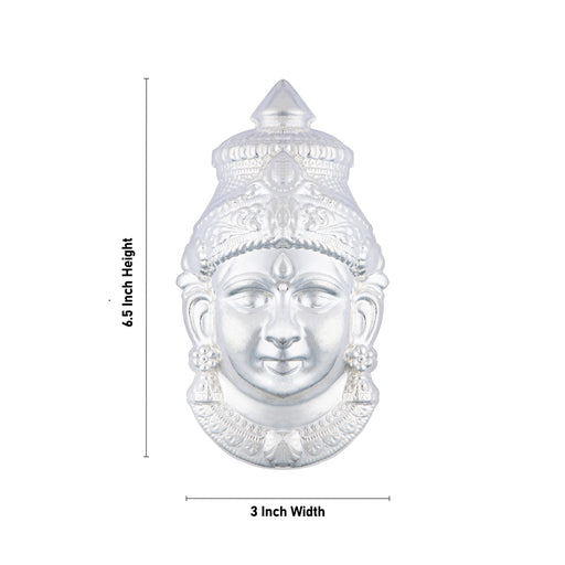 Lakshmi Devi Face - 6.5 x 3 Inches | Amman Mugam/ White Metal Ammavari Face for Varalakshmi Decor - Head & Face Accessories