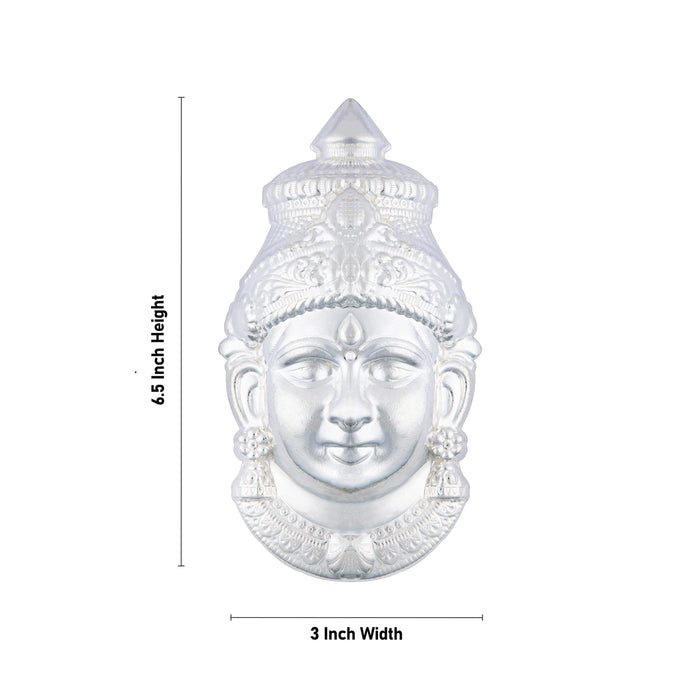 Lakshmi Devi Face - 6.5 x 3 Inches | Amman Mugam/ White Metal Ammavari Face for Varalakshmi Decor - Head & Face Accessories