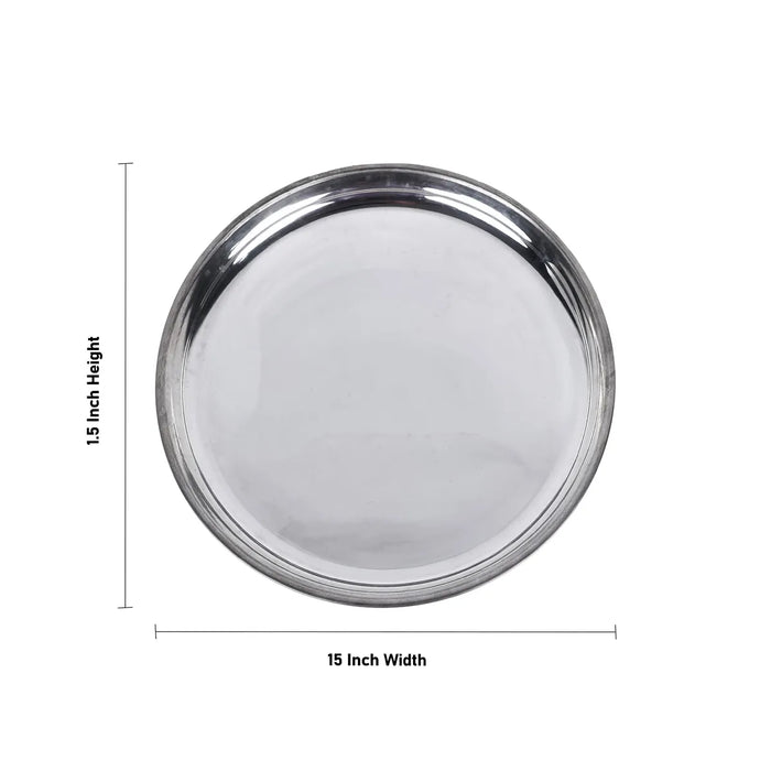 White Metal Plate - 1.5 x 15 Inches | Pooja Plate / Thali Plate For Daily Home Puja