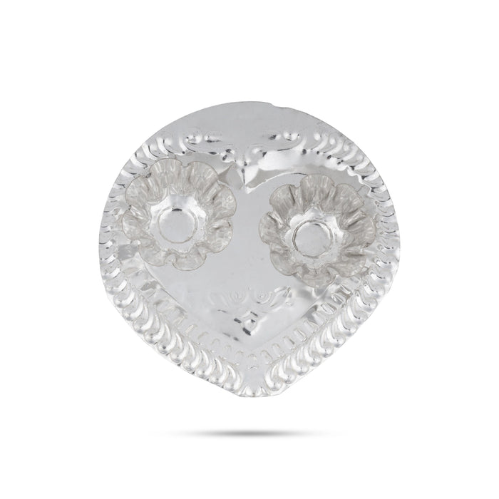 Kumkum Cup With Plate - 1 x 3.5 Inches | White Metal Kumkum Bharani/ Heart Shape Plate With Kumkum Bowl for Pooja - Sindoor Box