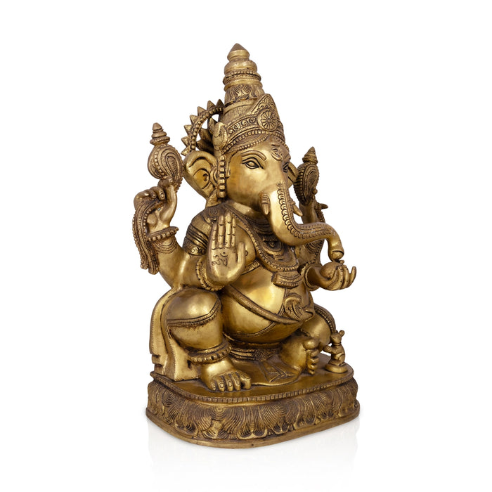Ganesha Murti - 19 x 12 Inches | Antique Brass Idol / Vinayakar Statue / Ganapathi Sculpture For Home & Pooja - Brass Murties