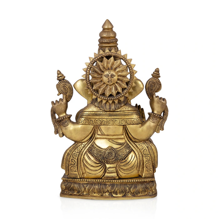 Ganesha Murti - 19 x 12 Inches | Antique Brass Idol / Vinayakar Statue / Ganapathi Sculpture For Home & Pooja - Brass Murties