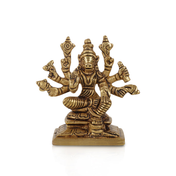 Varahi Amman Statue - 3 Inches | Varahi Idol/ Antique Brass Statue/ Varahi 8 Hands Idol for Pooja - Brass Murties