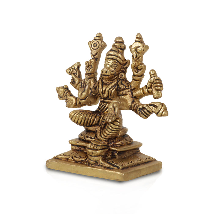 Varahi Amman Statue - 3 Inches | Varahi Idol/ Antique Brass Statue/ Varahi 8 Hands Idol for Pooja - Brass Murties