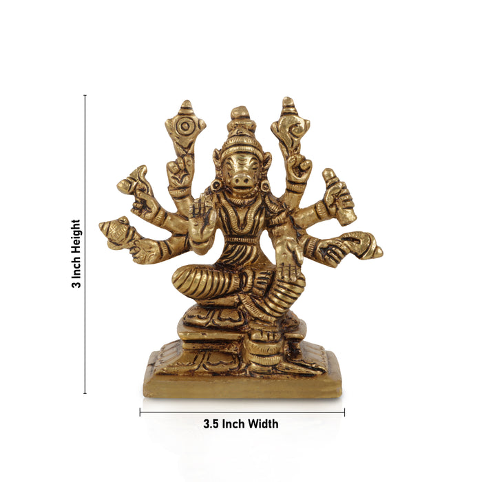 Varahi Amman Statue - 3 Inches | Varahi Idol/ Antique Brass Statue/ Varahi 8 Hands Idol for Pooja - Brass Murties