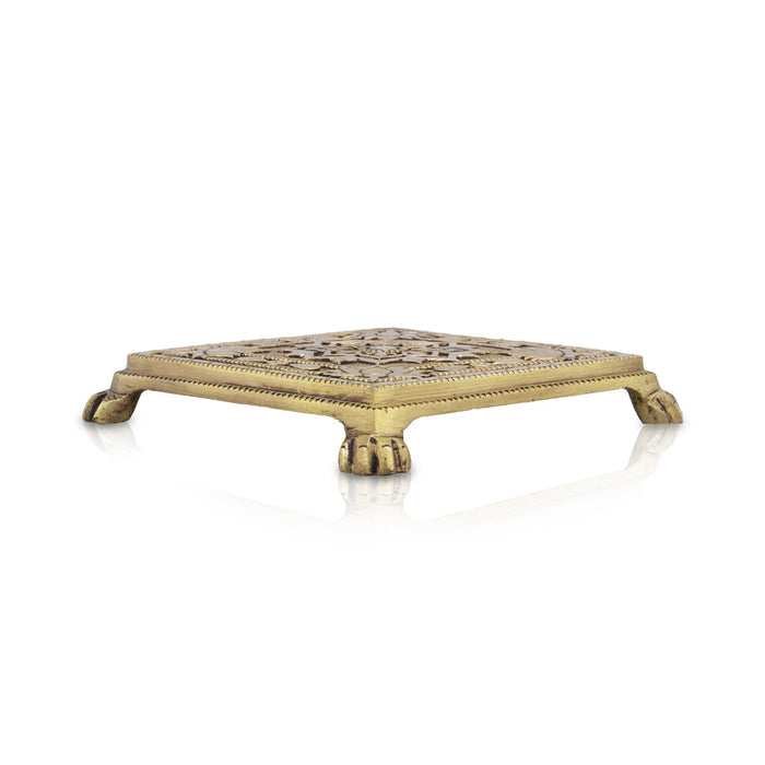 Pooja Chowki - 1 x 6.5 Inches | Antique Brass Bajot/ Patla for Home/ 1.200 Kgs Approx