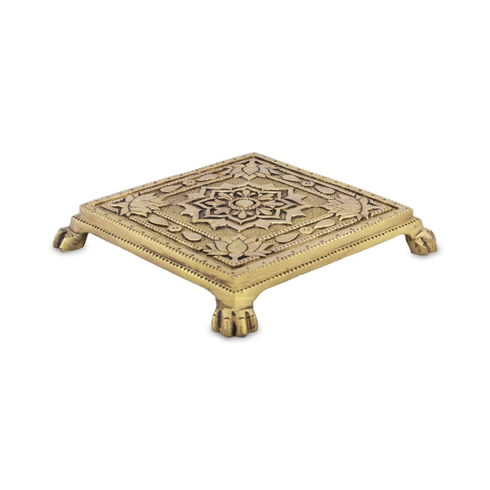 Pooja Chowki - 1 x 6.5 Inches | Antique Brass Bajot/ Patla for Home/ 1.200 Kgs Approx