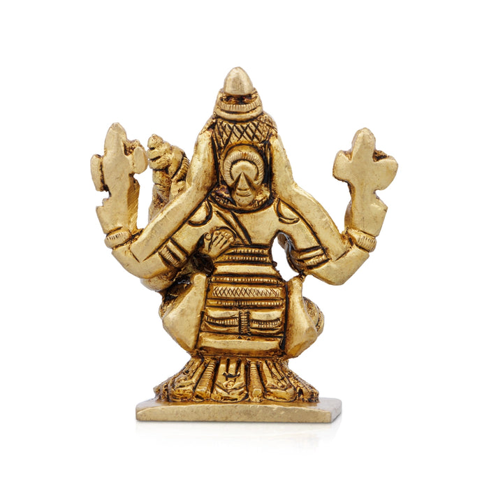 Lakshmi Narasimhar Sitting On Base Murti - 3 x 2.5 Inches | Antique Brass Idol / Narasimhar Statue for Pooja