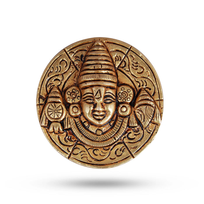 Balaji Murti Wall Hanging - 2.75 Inches | Antique Brass Statue/ Lord Balaji Idol for Home - Wall Hanging