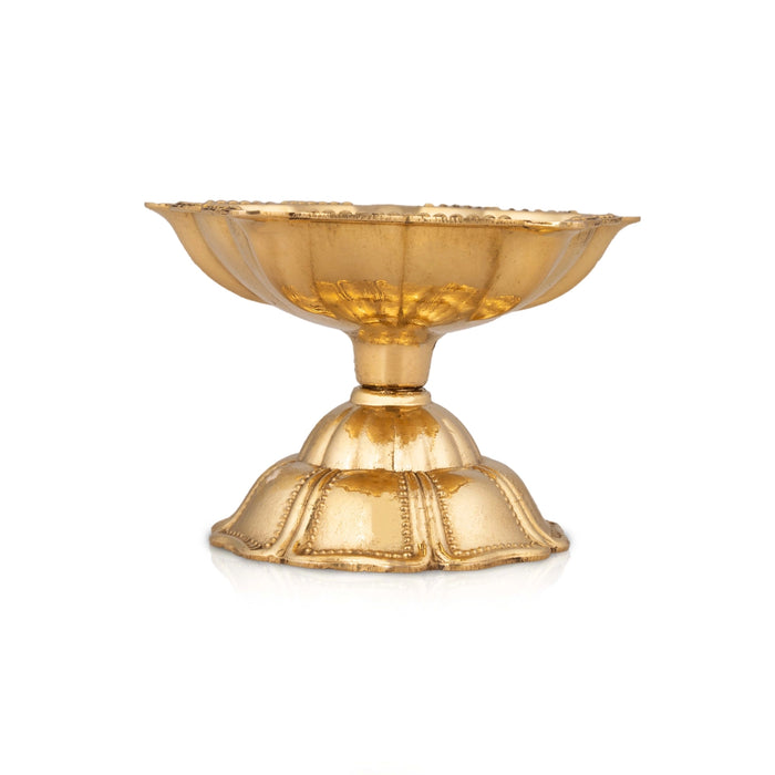 Brass Lamp With Base - 2.25 x 3 Inches | Star Design Deep/ 5 Face Brass Vilakku for Pooja/ 90 Gms Approx - Karthik Deep