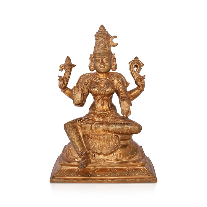 Bhuvaneshwari Sitting On Base Murti - 9 x 6 Inches | Panchaloha Idol / Bhuvaneshwari Statue For Pooja - Panchaloha Murties