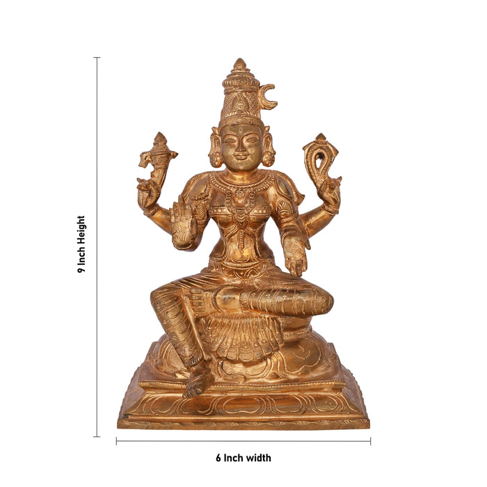 Bhuvaneshwari Sitting On Base Murti - 9 x 6 Inches | Panchaloha Idol / Bhuvaneshwari Statue For Pooja - Panchaloha Murties