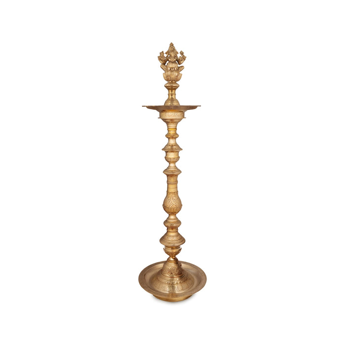 Brass Kuthu Vilakku - 50 x 12 Inches | Brass Vilakku / Ganesha Nagas Kuthu Vilakku / Deepam for Pooja - Kuthuvilakku