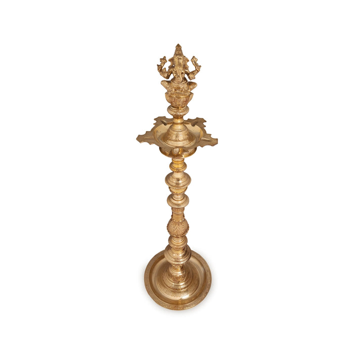 Brass Kuthu Vilakku - 50 x 12 Inches | Brass Vilakku / Ganesha Nagas Kuthu Vilakku / Deepam for Pooja - Kuthuvilakku