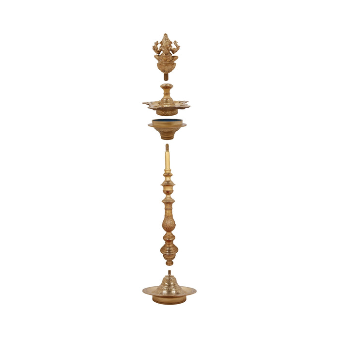 Brass Kuthu Vilakku - 50 x 12 Inches | Brass Vilakku / Ganesha Nagas Kuthu Vilakku / Deepam for Pooja - Kuthuvilakku