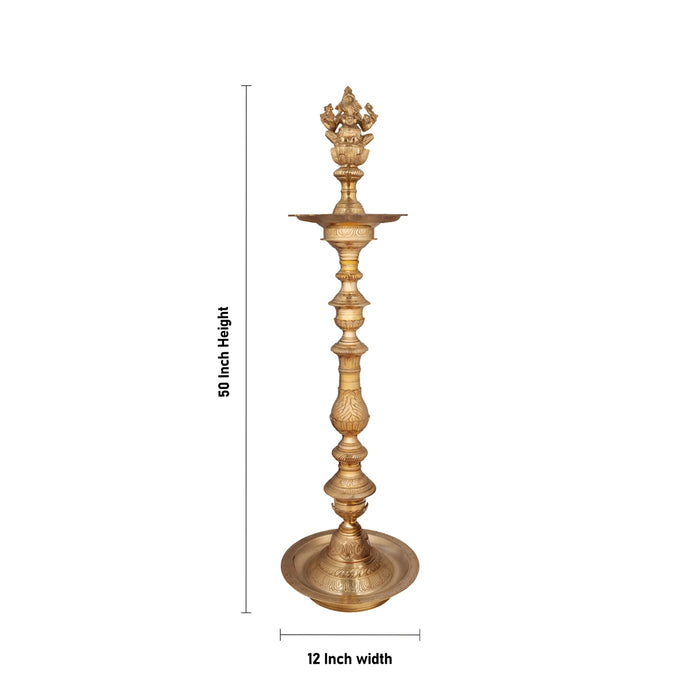 Brass Kuthu Vilakku - 50 x 12 Inches | Brass Vilakku / Ganesha Nagas Kuthu Vilakku / Deepam for Pooja - Kuthuvilakku