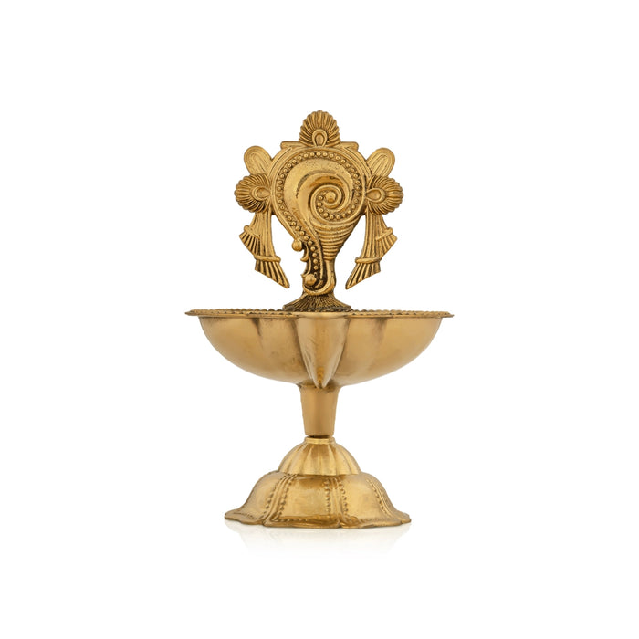 Brass Lamp - 3 x 2.25 Inches | Shankh Design Deepam/ Brass Vilakku for Pooja/ 50 Gms Approx - Karthik Deep