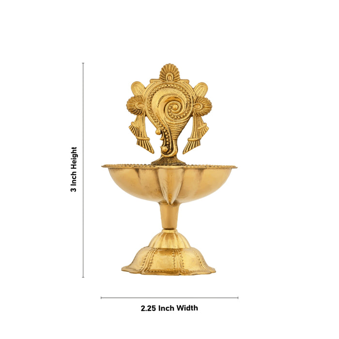 Brass Lamp - 3 x 2.25 Inches | Shankh Design Deepam/ Brass Vilakku for Pooja/ 50 Gms Approx - Karthik Deep