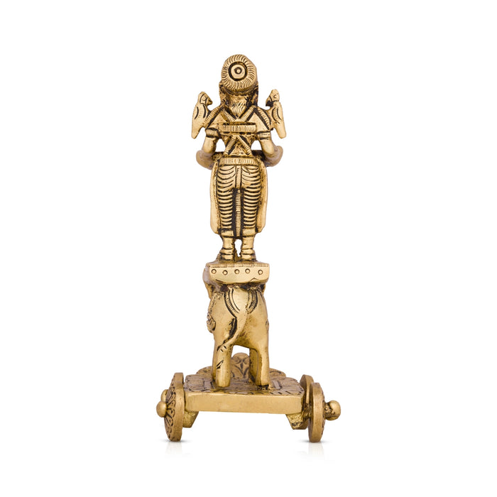 Deep Lady Standing on Elephant Wheel - 6.5 x 4 Inches | Antique Brass Idol/ Vilakku for Pooja/ 795 Gms Approx - Paavai Vilakku / Lady With A Lamp