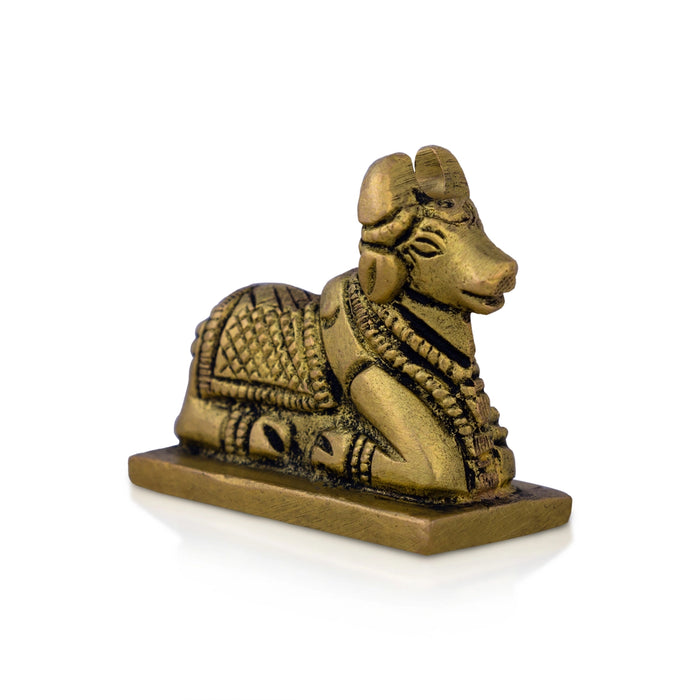 Nandi Statue With Base - 2 X 2 Inches | Antique Brass Idol/ Nandhi Statue/ Nandi Murti For Spiritual Vibes - Brass Murties