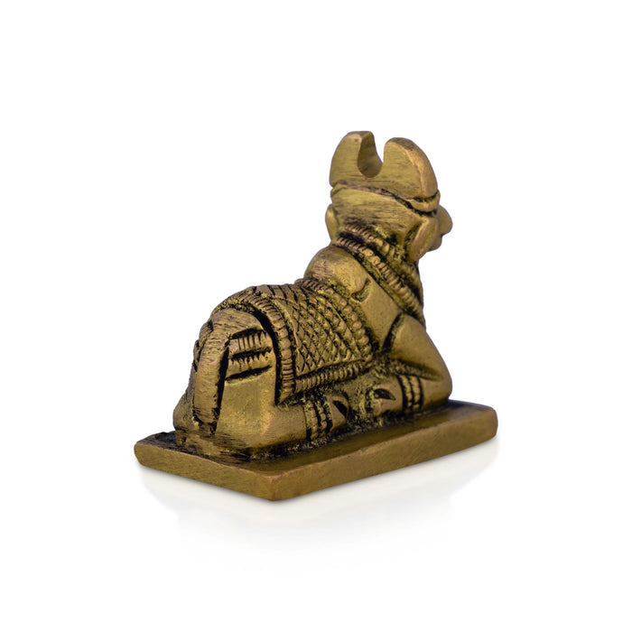 Nandi Statue With Base - 2 X 2 Inches | Antique Brass Idol/ Nandhi Statue/ Nandi Murti For Spiritual Vibes - Brass Murties