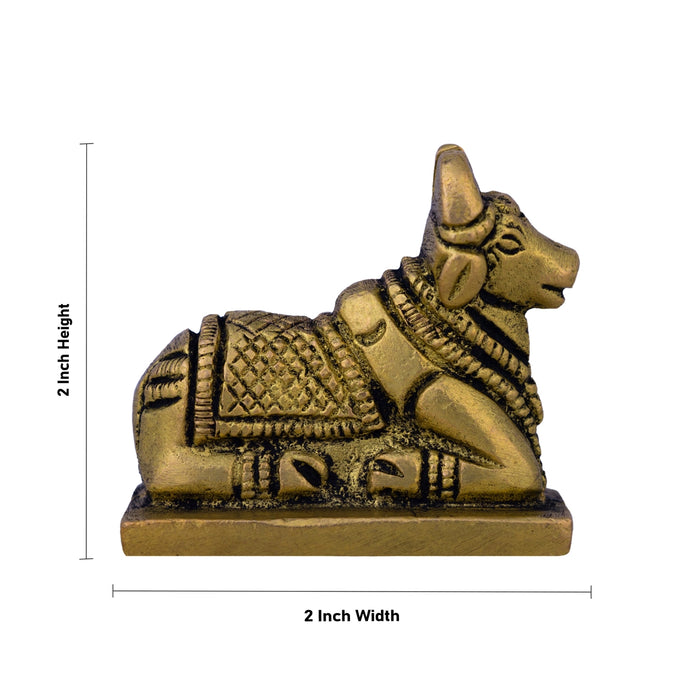 Nandi Statue With Base - 2 X 2 Inches | Antique Brass Idol/ Nandhi Statue/ Nandi Murti For Spiritual Vibes - Brass Murties