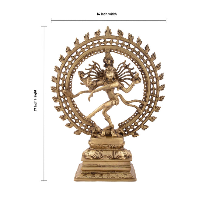 Natrajar Standing On Base Murti - 17 x 14 Inches | Antique Brass Idol / Natraja Murti for Pooja - Brass Murties