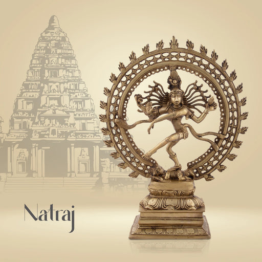 Natrajar Standing On Base Murti - 17 x 14 Inches | Antique Brass Idol / Natraja Murti for Pooja - Brass Murties